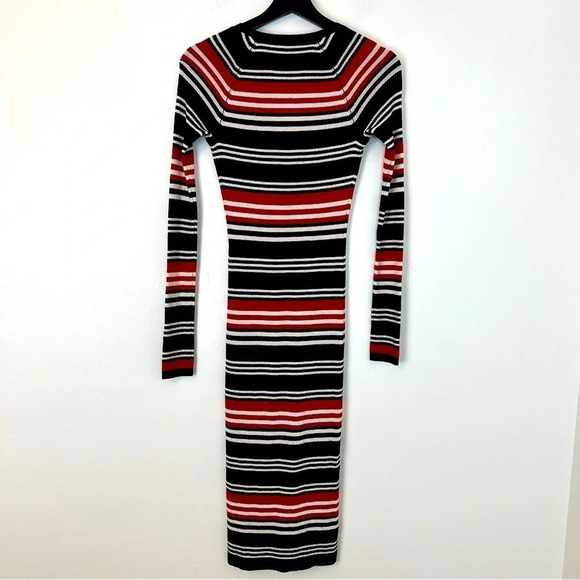 Nicholas Rib Knit Stripe Wool Bodycon Cardigan Dress Black Red XS Classic Winter - Picture 4 of 7